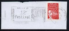 Postmark - France rectangular piece bearing French adhesive with Tourcoing illustrated cancel showing 12th Festival of Jazz, stamps on , stamps on  stamps on music, stamps on jazz