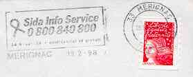 Postmark - France rectangular piece bearing French adhesive with slogan cancel showing AIDS symbol and 'Sida Info Service', stamps on , stamps on  stamps on diseases, stamps on aids