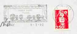 Postmark - France rectangular piece bearing French adhesive with Marly illustrated cancel showing patrons in Cinema, stamps on entertainments, stamps on cinema, stamps on films