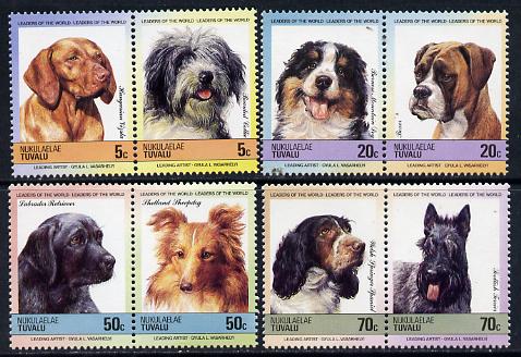 Tuvalu - Nukulaelae 1985 Dogs (Leaders of the World) set of 8 values unmounted mint, stamps on animals  dogs    springer spaniel   scottish terrier    labrador    sheepdog    bernese    boxer   collie    vizsla  , stamps on scots, stamps on scotland