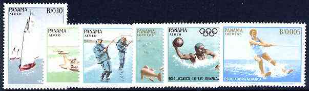 Panama 1964 Aquatic Sports perf set of 6 unmounted mint, SG 875-80, stamps on , stamps on  stamps on sport, stamps on olympics, stamps on water polo, stamps on water skiing, stamps on swimming, stamps on fishing, stamps on sailing, stamps on speedboat