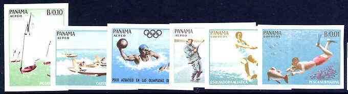 Panama 1964 Aquatic Sports imperf set of 6 unmounted mint, as SG 875-80, stamps on , stamps on  stamps on sport, stamps on olympics, stamps on water polo, stamps on water skiing, stamps on swimming, stamps on fishing, stamps on sailing, stamps on speedboat