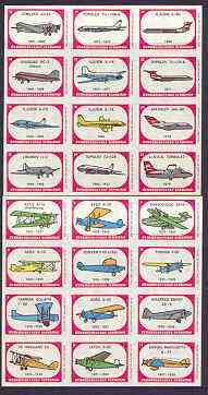 Czech Airlines - proof sheets comprising 24 match box labels showing various aircraft used between 1923 and 1976 (2 sheets of 12), stamps on , stamps on  stamps on aviation, stamps on junkers, stamps on fokker, stamps on douglas, stamps on dc, stamps on farman, stamps on de haviland, stamps on dh, stamps on savoia, stamps on 