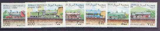 Somalia 1999 Steam Locos perf set of 6 unmounted mint, stamps on , stamps on  stamps on railways, stamps on  stamps on 