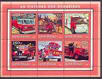 Guinea - Bissau 2001 Fire Engines #2 (red border) perf sheetlet containing 6 values unmounted mint Mi 1737-42, stamps on , stamps on  stamps on fire