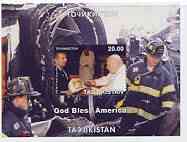 Tadjikistan 2001 'God Bless America' (Pope & Fire Fighters) perf souvenir sheet unmounted mint, stamps on fire, stamps on pope, stamps on americana