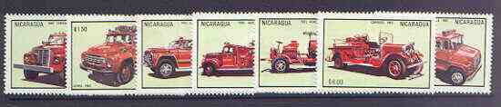 Nicaragua 1983 Fire Engines complete perf set of 7 unmounted mint, SG 2544-49, stamps on , stamps on  stamps on fire