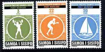 Samoa 1969 Third South Pacific Games set of 3 unmounted mint, SG 327-29, stamps on , stamps on  stamps on sport, stamps on weightlifting, stamps on  stamps on boxing, stamps on  stamps on yachts