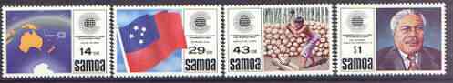 Samoa 1983 Commonwealth Day set of 4 unmounted mint, SG 634-37, stamps on , stamps on  stamps on satellites, stamps on  stamps on maps, stamps on  stamps on copra, stamps on  stamps on flags