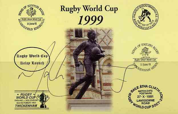 Postcard privately produced in 1999 (coloured) for the Rugby World Cup, signed by Martin Corry (England - 23 caps, British Lions & Leicester) unused and pristine, stamps on rugby, stamps on sport
