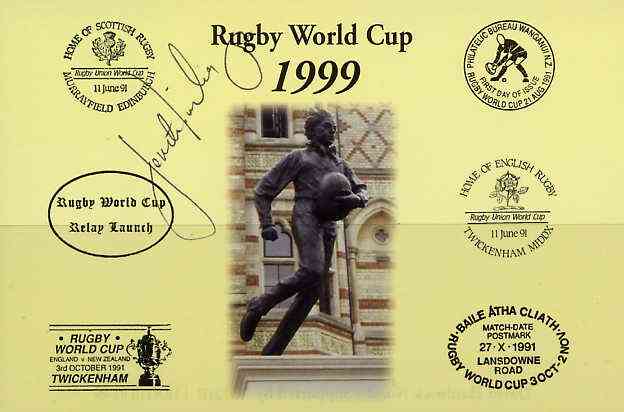 Postcard privately produced in 1999 (coloured) for the Rugby World Cup, signed by Fereti Tuilagi (Samoa - 8 caps & Leicester) unused and pristine, stamps on , stamps on  stamps on rugby, stamps on  stamps on sport