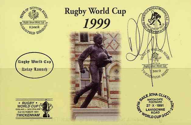 Postcard privately produced in 1999 (coloured) for the Rugby World Cup, signed by Darren Garforth (England - 25 caps & Leicester) unused and pristine, stamps on , stamps on  stamps on rugby, stamps on  stamps on sport