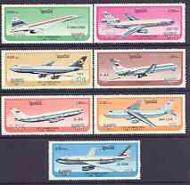 Kampuchea 1986 Aircraft perf set of 7 values unmounted mint, SG 771-77, stamps on , stamps on  stamps on aviation, stamps on  stamps on concorde, stamps on  stamps on douglas, stamps on  stamps on dc, stamps on  stamps on boeingantonov, stamps on  stamps on airbus