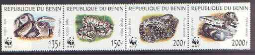 Benin 1999 WWF - Snakes se-tenant strip of 4 unmounted mint, stamps on , stamps on  stamps on snakes, stamps on  stamps on reptiles, stamps on  stamps on wwf, stamps on  stamps on  wwf , stamps on  stamps on , stamps on  stamps on snake, stamps on  stamps on snakes, stamps on  stamps on 