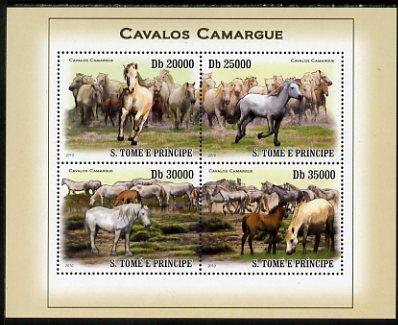 St Thomas & Prince Islands 2010 Camargue Horses perf sheetlet containing 4 values unmounted mint, stamps on , stamps on  stamps on horses