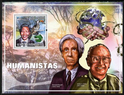 St Thomas & Prince Islands 2010 Humanitarians perf s/sheet unmounted mint, stamps on personalities, stamps on mandela, stamps on nobel, stamps on peace, stamps on racism, stamps on human rights, stamps on birds, stamps on minerals