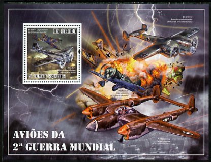 St Thomas & Prince Islands 2010 Aircraft of World War II perf s/sheet unmounted mint, stamps on , stamps on  stamps on aviation, stamps on  stamps on  ww2 , stamps on  stamps on 