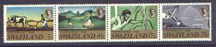 Swaziland 1968 Independence set of 4 unmounted mint, SG 137-40, stamps on , stamps on  stamps on ploughing, stamps on  stamps on asbestos, stamps on  stamps on mining, stamps on  stamps on industry, stamps on  stamps on sugar, stamps on  stamps on railways, stamps on  stamps on maps