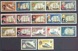 Antigua 1970 Ships & Explorers definitive set complete 17 values unmounted mint, SG 269-85, stamps on , stamps on  stamps on ships, stamps on  stamps on explorers, stamps on  stamps on columbus, stamps on  stamps on nelson, stamps on  stamps on pirates