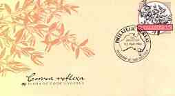 Australia 1986 Correa reflexa 33c postal stationery envelope (from Flora on Cook's Voyage series) with illustrated first day cancellation, stamps on , stamps on  stamps on flora, stamps on  stamps on flowers, stamps on  stamps on cook, stamps on  stamps on explorers