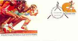 Australia 1985 World Cup Athletics 33c postal stationery envelope with special illustrated 'Canberra' first day cancellation