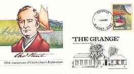 Australia 1980 Anniversary of Charles Stuart's Exploration 22c postal stationery envelope with 'the Grange' first day cancellation (Sturt's home), stamps on explorers    