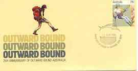 Australia 1981 Outward Bounds 25th Anniversary 24c postal stationery envelope with special illustrated Game Fish first day cancellation, stamps on mountaineering, stamps on youth, stamps on fish, stamps on gamefish