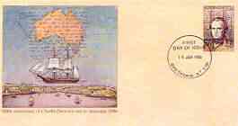 Australia 1986 150th Anniversary of Darwin's Visit 33c postal stationery envelope with first day cancellation, stamps on ships, stamps on maps, stamps on personalities, stamps on science, stamps on darwin