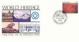 Australia 1981 World Heritage Meeting 24c postal stationery envelope with illustrated 'Sydney Opera House' first day cancellation, stamps on heritage, stamps on culture, stamps on mountains, stamps on opera   