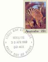 Australia 1980 Numbat 22c postal stationery envelope with first day cancellation, stamps on animals, stamps on numbat
