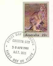 Australia 1980 Grey Kangaroo 22c postal stationery envelope with first day cancellation, stamps on animals, stamps on kangaroo