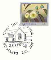 Australia 1981 Tasmanian Blue Gum 24c postal stationery envelope with first day cancellation, stamps on trees, stamps on flowers
