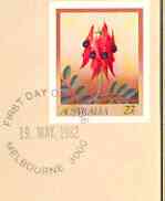 Australia 1982 Sturts Desert Pea 27c postal stationery envelope with first day cancellation, stamps on flowers, stamps on 