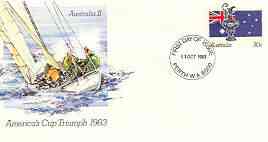 Australia 1983 America's Cup Triumph for Australia II 30c postal stationery envelope with first day cancel, stamps on , stamps on  stamps on sport, stamps on  stamps on yachts, stamps on  stamps on sailing