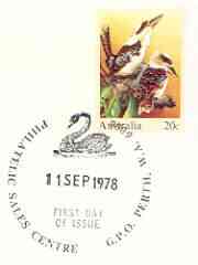 Australia 1978 Kookaburra 20c postal stationery envelope with first day cancel, stamps on birds, stamps on kookaburra