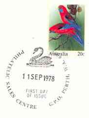 Australia 1978 Crimson Rosella 20c postal stationery envelope with first day cancel, stamps on , stamps on  stamps on birds, stamps on  stamps on parrots