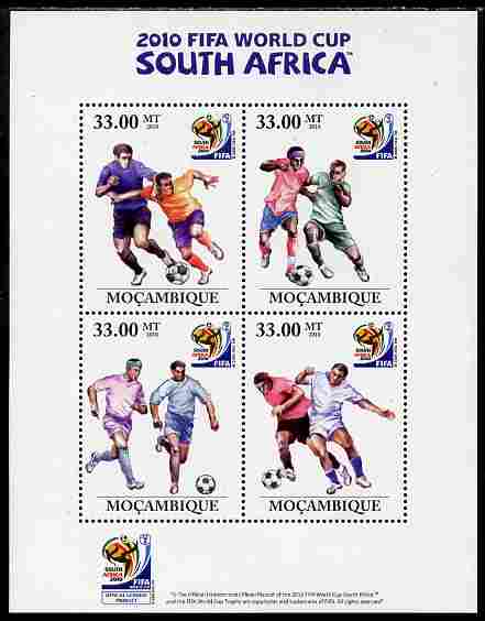 Mozambique 2010 Football World Cup perf sheetlet containing 4 values unmounted mint, stamps on , stamps on  stamps on football