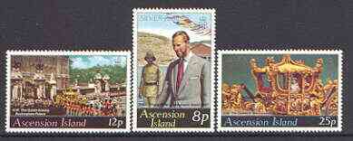 Ascension 1977 Silver Jubilee set of 3 unmounted mint, SG 222-24, stamps on , stamps on  stamps on royalty, stamps on  stamps on silver jubilee