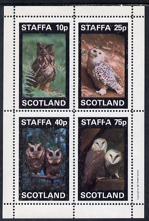 Staffa 1981 Owls #01 perf set of 4 values (10p to 75p) unmounted mint, stamps on , stamps on  stamps on birds, stamps on  stamps on birds of prey, stamps on  stamps on owls