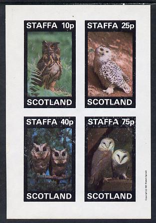 Staffa 1981 Owls #01 imperf set of 4 values (10p to 75p) unmounted mint, stamps on , stamps on  stamps on birds, stamps on  stamps on birds of prey, stamps on  stamps on owls