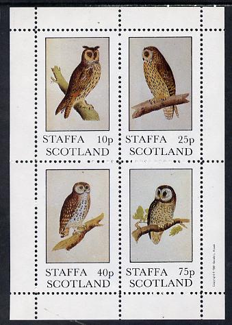 Staffa 1981 Owls #02 perf set of 4 values (10p to 75p) unmounted mint, stamps on , stamps on  stamps on birds, stamps on  stamps on birds of prey, stamps on  stamps on owls