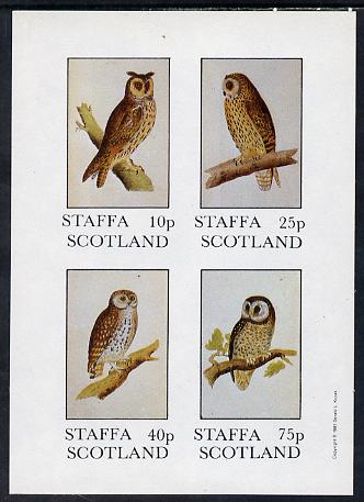 Staffa 1981 Owls #02 imperf set of 4 values (10p to 75p) unmounted mint, stamps on birds, stamps on birds of prey, stamps on owls