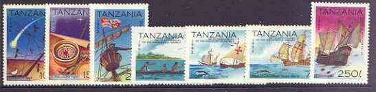 Tanzania 1992 500th Anniversary of Discovery of America by Columbus perf set of 7 unmounted mint, SG 1345-51, stamps on , stamps on  stamps on ships, stamps on  stamps on explorers, stamps on  stamps on columbus, stamps on  stamps on maps, stamps on  stamps on navigation, stamps on  stamps on comets