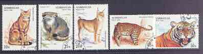 Azerbaijan 1994 Wild Cats complete perf set of 5 fine cto used*, stamps on cats, stamps on animals, stamps on 