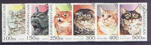 Azerbaijan 1995 Domestic Cats complete perf set of 6 fine cto used*, stamps on cats, stamps on animals, stamps on 