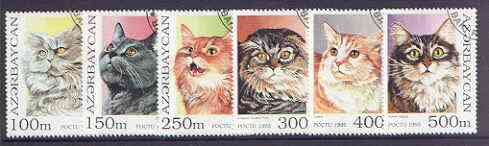 Azerbaijan 1995 Domestic Cats complete perf set of 6 fine cto used*, stamps on , stamps on  stamps on cats, stamps on  stamps on animals, stamps on  stamps on 