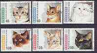 Benin 1995 Domestic Cats complete perf set of 6 fine cto used, SG 1298-1303, Mi 668-73*, stamps on cats