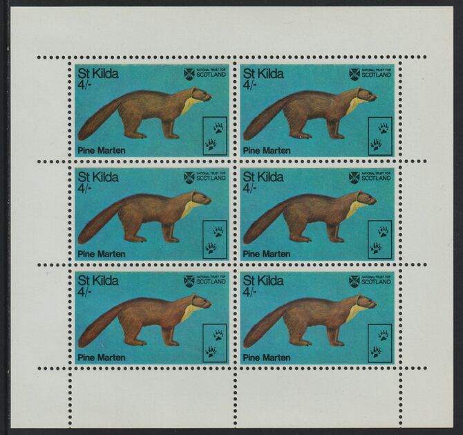 St Kilda 1970 Pine Marten 4s complete perf sheetlet of 6 (from Wildlife set) unmounted mint, stamps on animals, stamps on marten