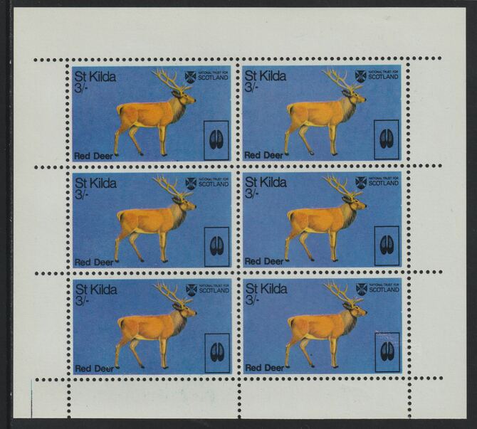 St Kilda 1970 Red Deer 3s complete perf sheetlet of 6 (from Wildlife set) unmounted mint, stamps on , stamps on  stamps on animals, stamps on  stamps on deer