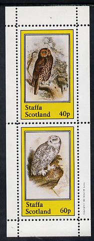 Staffa 1981 Owls #03 perf set of 2 values (40p & 60p) unmounted mint, stamps on , stamps on  stamps on birds, stamps on  stamps on birds of prey, stamps on  stamps on owls